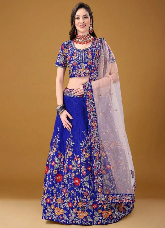 Purple blue sequence embroidery lehenga