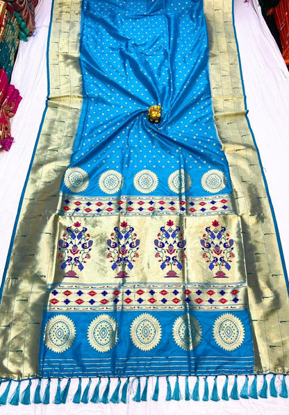 Paithani saree semi banaras silk with ready blouse, fall, pico