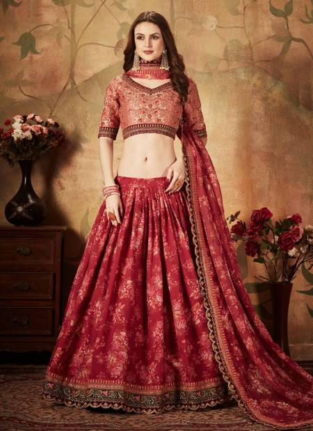 Red bangalori silk lehenga with designer blouse