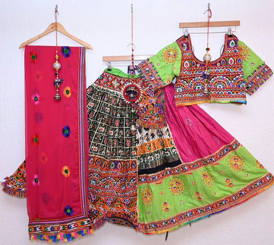 patola multi gher pink green garba navratri lehenga