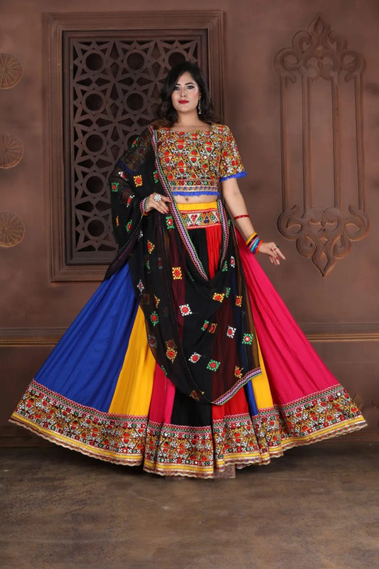 heavy gher multi mirror garba navratri lehenga