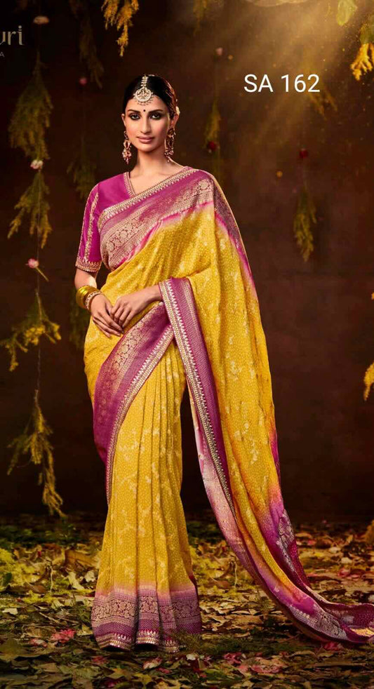 Pure georgette saree with designer blouse, ready blouse, fall, pico