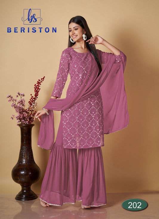 pink georgette salwar sharara style with sequence work