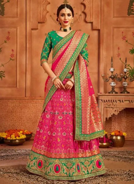Banaras red pink zarkan embroidery heavy lehenga with designer blouse