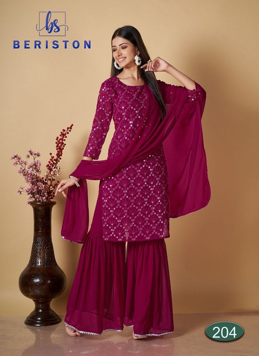 pink rani georgette salwar sharara style with sequence work