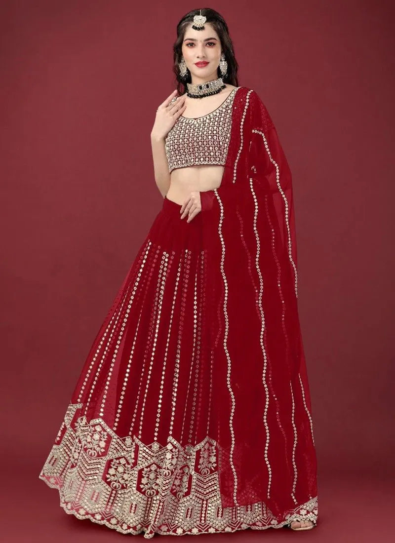 Georgette red lehenga with designer foil choli