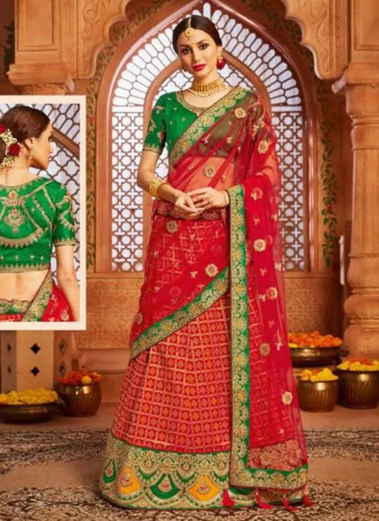 Banaras red zarkan embroidery heavy lehenga with designer blouse