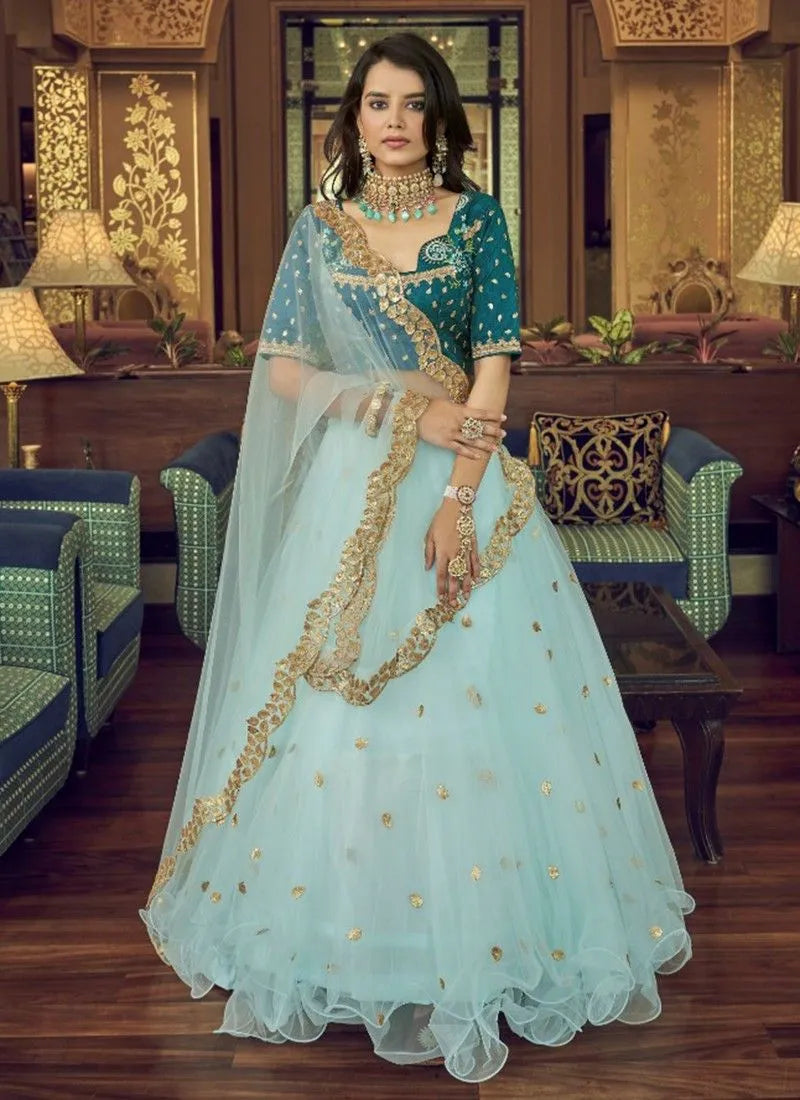 Blue net sequence flare designer lehenga