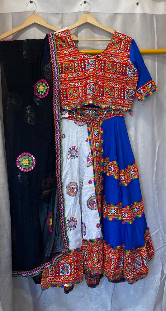 Blue split white peacock designs garba navratri lehenga