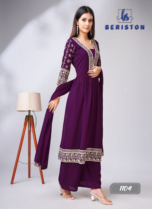 Wine purple georgette sharara style embroidery designer salwar