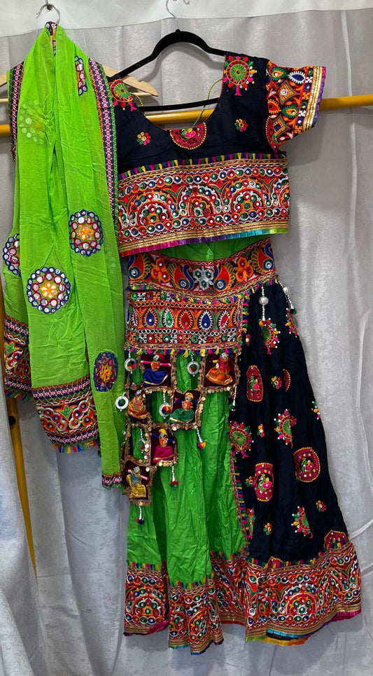 green black dolls garba navratri lehenga