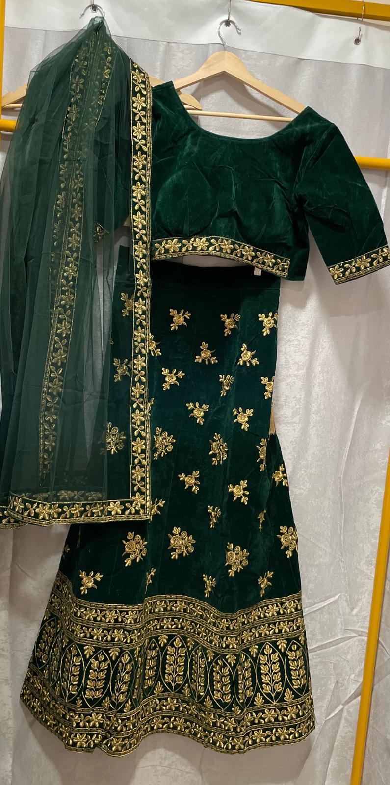 Green velvet lehenga lightweight