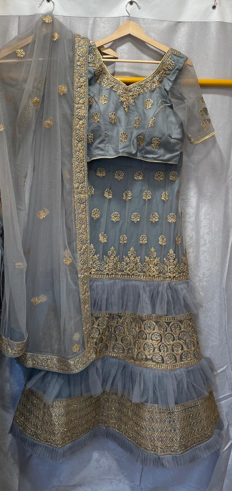 Gray gold frill embroidery lehenga