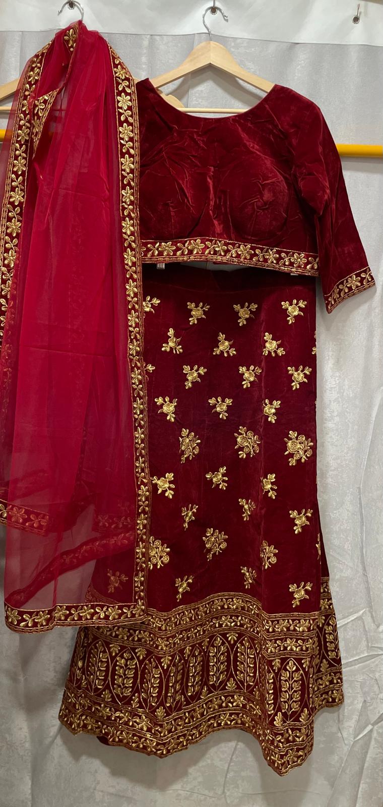 Maroon velvet lehenga lightweight