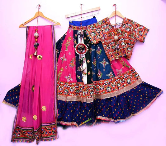 pink blue white dancers multi garba navratri lehenga