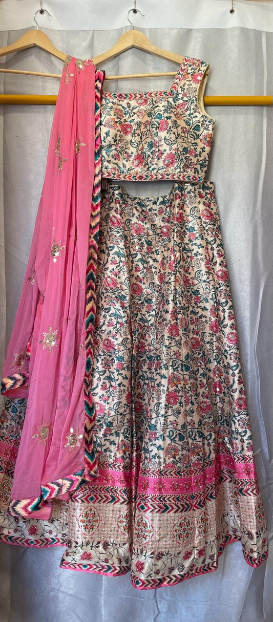 silk pink lehenga with chiffon dupatta and designer blouse