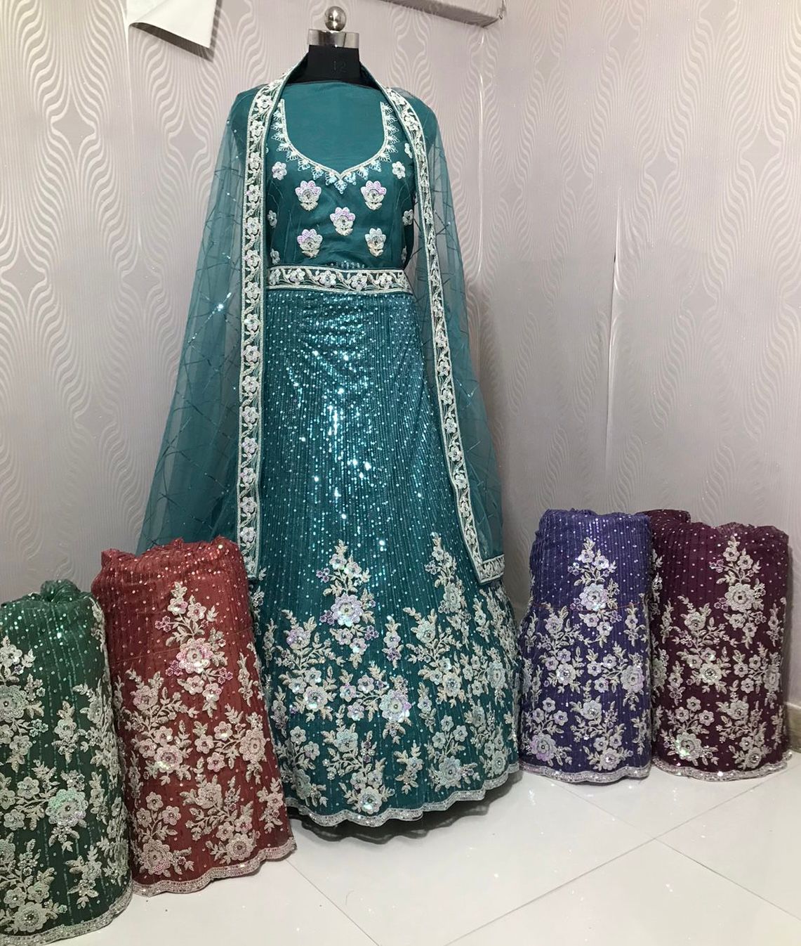 Blue Sequence embroidery heavy zarkan work lehenga