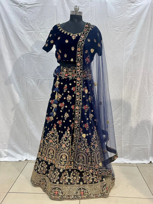 Blue velvet embriodery zarkan heavy lehenga