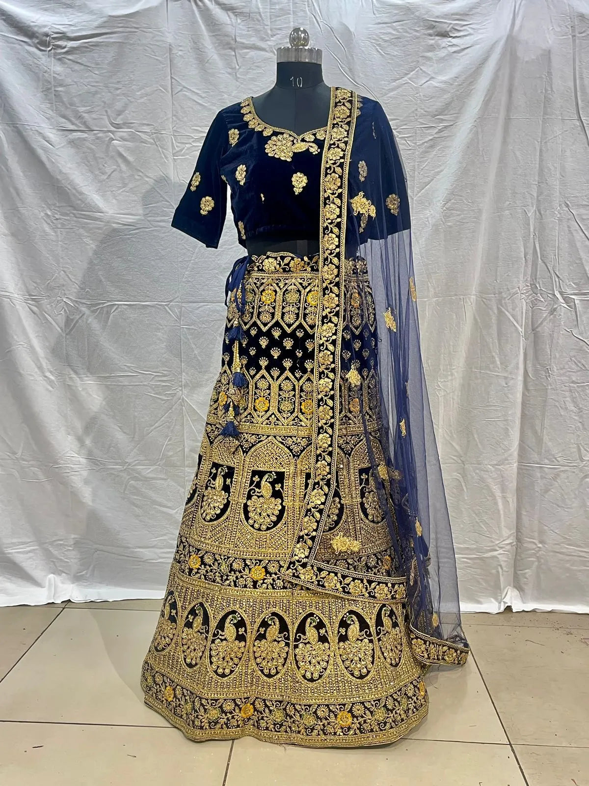 Blue velvet embriodery zarkan heavy lehenga